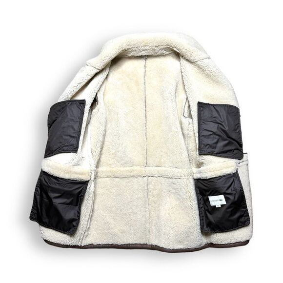 Lacoste Men Double Breasted Sheepskin Shearling Fur Wool Peacoat Medium - Picture 3 of 7